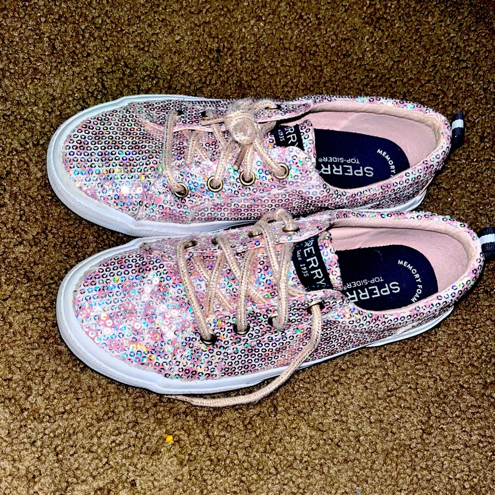 Sperry Pier Wave-kids- Leopard Girl’s Sequin Sneaker Size 2 youth